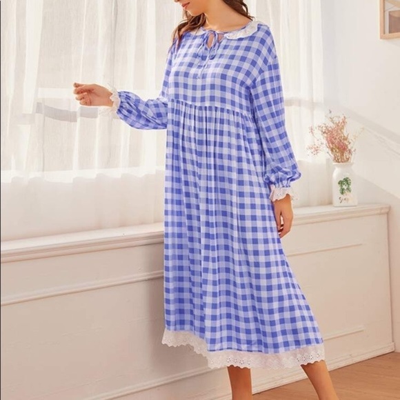 Other - New Blue Plaid Vintage Lace Nightgown​